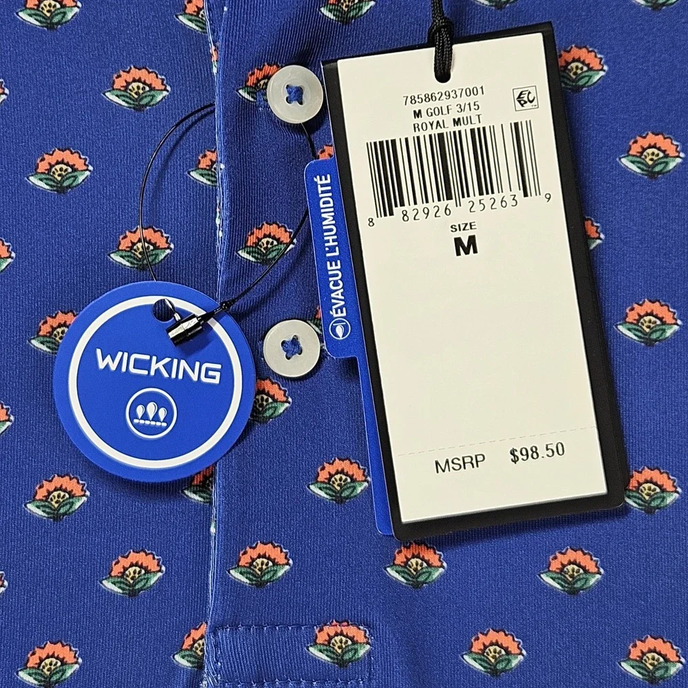 RLX Ralph Lauren Performance Polo Shirt M Blue Floral Micro Print NWT Wicking